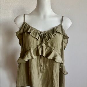 NEW Universal Thread Olive Green Ruffled Tie-Front Cami